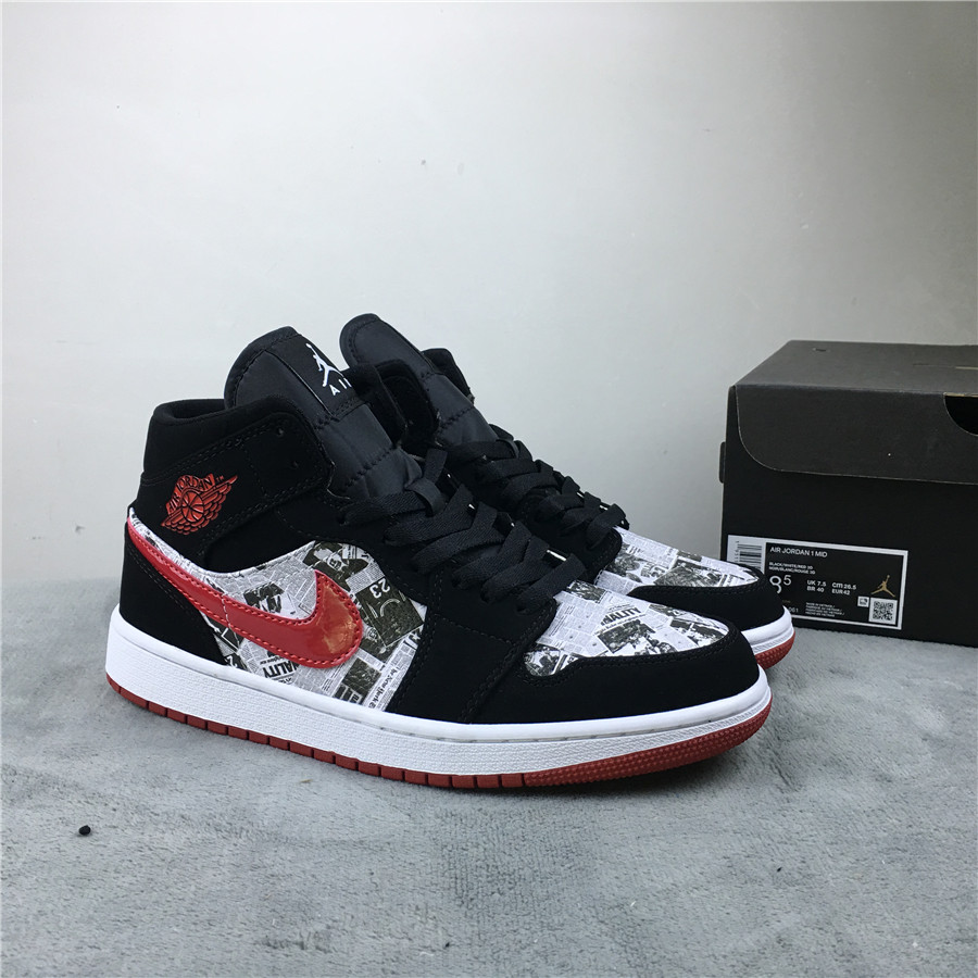 2019 Air Jordan 1 Mid Champion Black Red Shoes